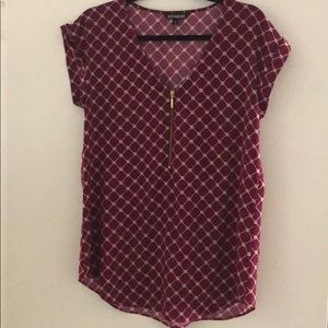 Express V Neck Zipper Blouse Pink Knotted Rope